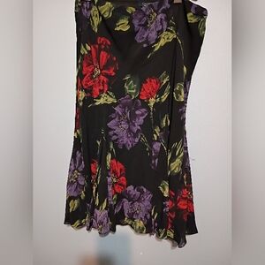 Chaps Floral Black Skirt with Red and Purple Flowers